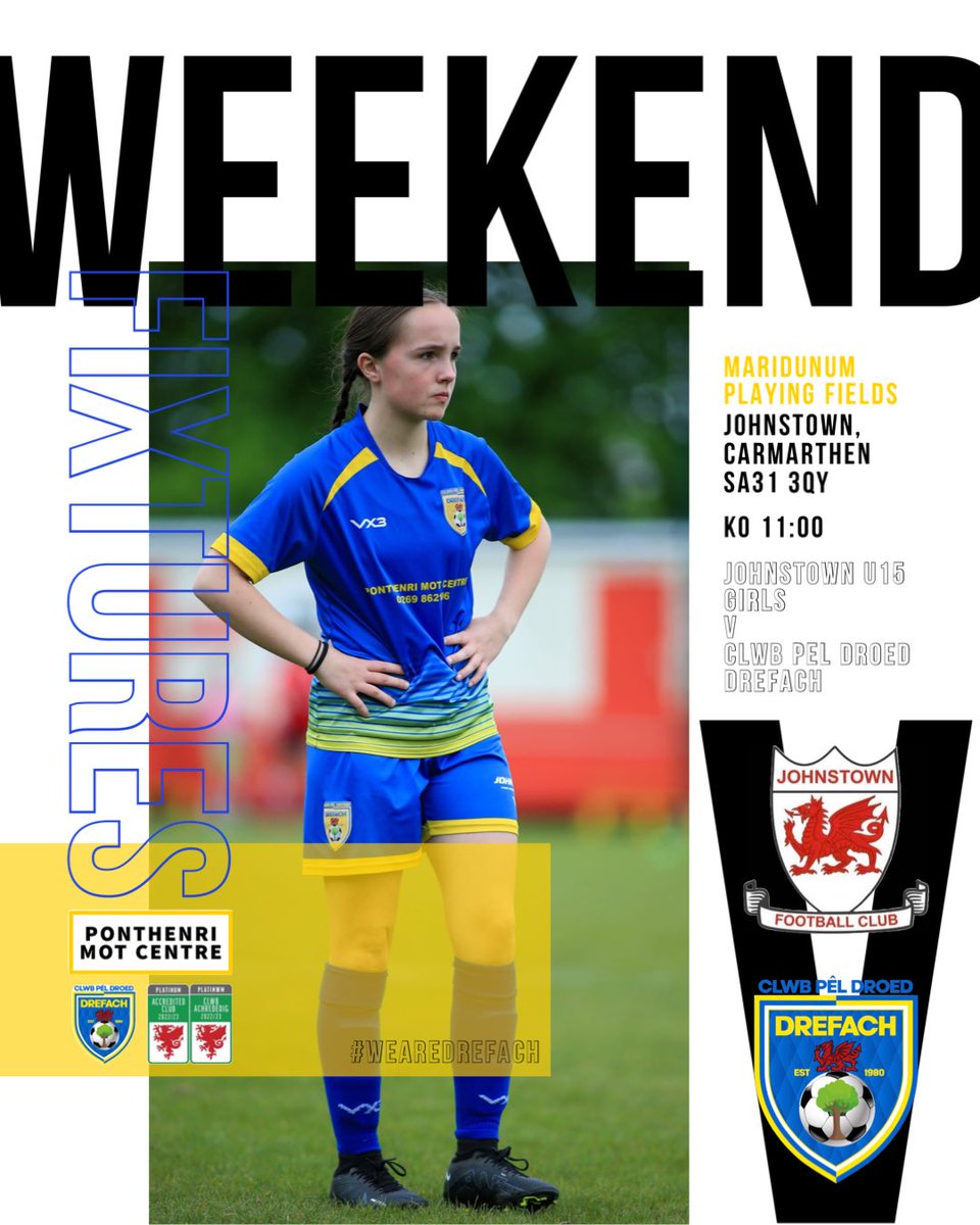 𝗦𝗨𝗡𝗗𝗔𝗬 𝗙𝗨𝗡𝗗𝗔𝗬

3 GAMES ARE GOING AHEAD.. 

*Senior Ladies &amp; U15’s girls fixture information on images*

𝗨𝟭𝟯 𝗚𝗜𝗥𝗟𝗦

⚪️ Carmarthen Stars U13’s Girls
⏰ KO 11:00
📍 Penllwyn Park, Carmarthen 
🏆 WWWGL U13’s Girls League 23/24

🔵🟡 | #WeAreDrefach 

<a href="/westwaleswgl/">Perago | West Wales Women & Girls League</a>