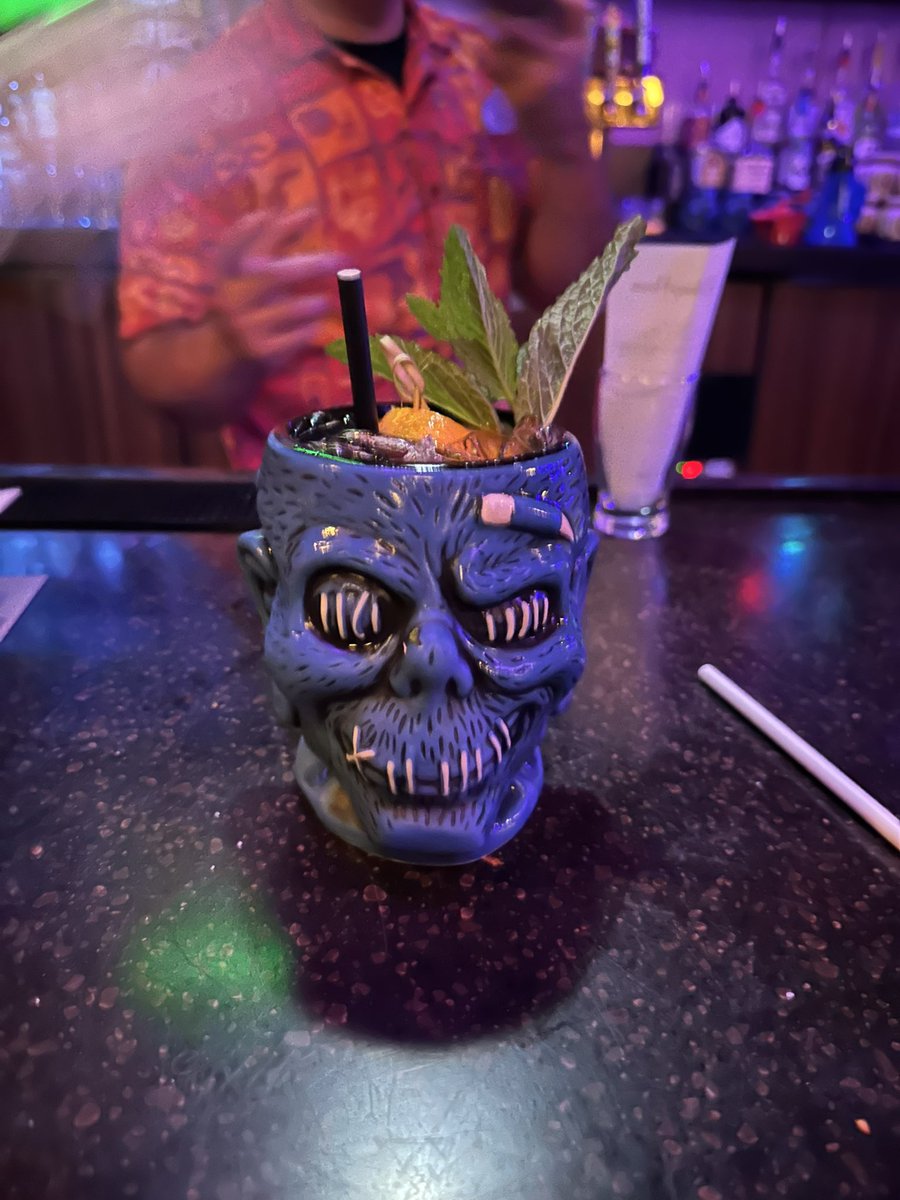 pabspatio's tweet photo. @TimeLineSkulls 
Zombie - what a drink 😀🤣

Gosling’s 151 Black Seal Rum, Appleton Estate Reserve Rum, Bacardi 8 yr Rum, Tropical Juices, Falernum, and Cinnamon.&amp;nbsp; #tikibar https://t.co/UnydAyLGOS