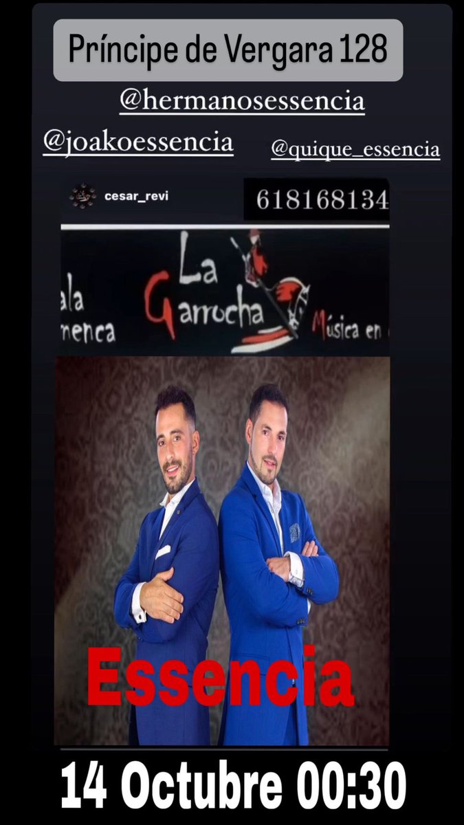 ESSENCIER@S!!! Esta noche estamos en la nueva garrocha nos encantaría poder veros a tod@s toda la información está en el cartel !! Abrazos !!!!!