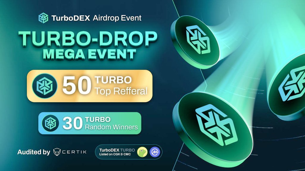 AlchemyAirdrops's tweet photo. π#TurboDEX Airdrop Eventπ
π€Chat Bot Link: https://t.co/Vgd5fiJjiq
π° Value: 30 $TURBO π° π²15
π Winners: 1000 random
π₯ Top 100 Referrals: 50 $TURBO /-
π Listed at PancakeSwap π₯
π
End: 30th Oct 2023
π¦ Distribution: 5th Nov 2023
#Airdrop #Giveaway #Cryptocurency #AI https://t.co/oqXxJiGdgj