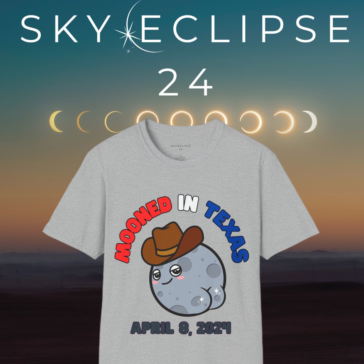 SkyEclipse24's tweet photo. Since #Texas hit the celestial jackpot by not only getting the #AnnularSolarEclipse or #RingofFire today but the total #SolarEclipse on April 8, 2024.

We thought this was the perfect time to show our new shirt!
https://t.co/7vdl3sM8cq… #SaturdayVibes #SaturdayMorning #Houston https://t.co/nmNsUUPcmt