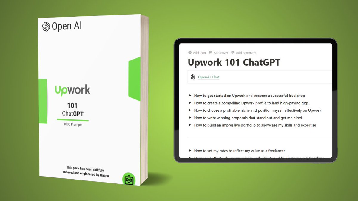 ChatGPT is a FREE <a href="/Upwork/">Upwork</a> expert.

But 98% of freelancers don’t know what to prompt.

So I built Upwork 101 ChatGPT.

✓ 1000 Building Prompts

To get it FREE simply:

• Like &amp; RT
• Reply "✅️"
• Follow me (so I can DM you)