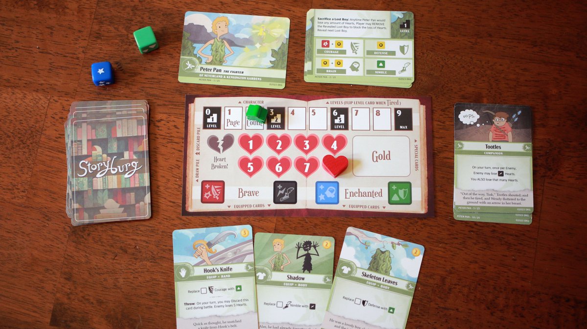 Peter Pan is the man! Here's a sample Player setup for my game Storyburg. 
Only a few more days to get a copy: buff.ly/3rJaCdF 

#boardgame #boardgames #boardgamegeek #tabletopgames #bgg #boardgamesofinstagram #tabletop #boardgamer #games #boardgameaddict  #newgames