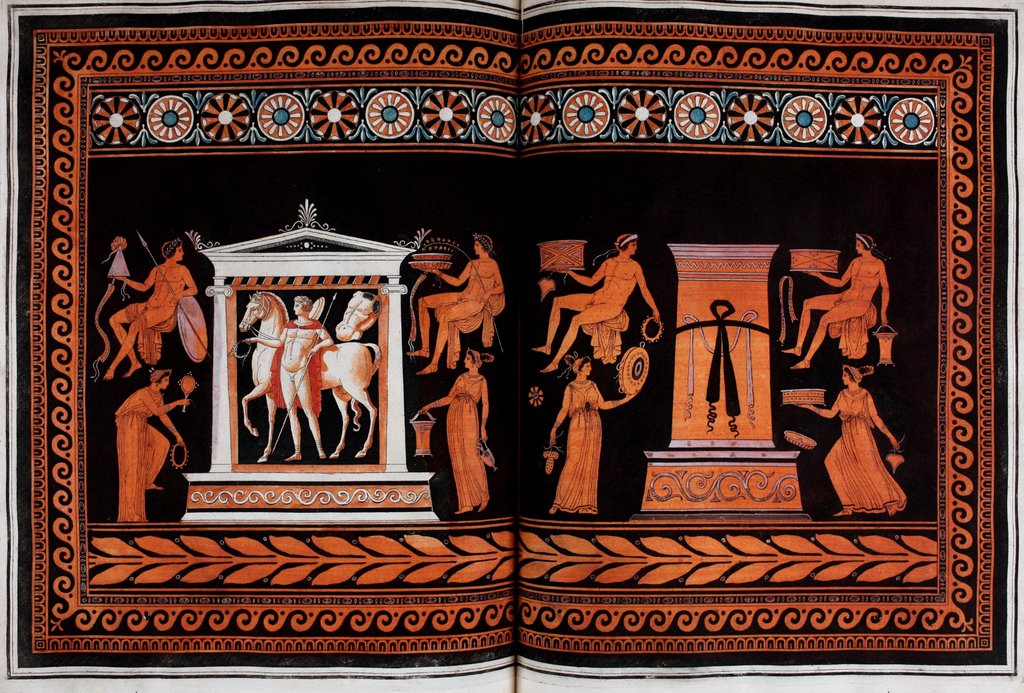 The design on this late 18th-century #Wedgwood black basalt amphora was taken directly from an Ancient Attic red-figure ware vessel! ⁠Click the link to learn more about this vase's fascinating story: artistoric.com/product/wedgwo…