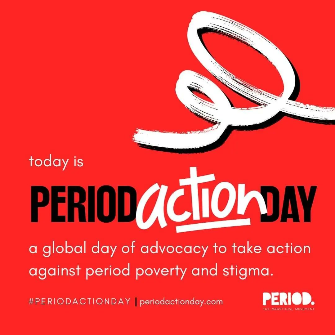 Today is #PeriodActionDay!🩸Take action against period poverty and stigma through advocacy, service, and education. Donate period products, take action against the tampon tax, and share the latest research. 

Take action and join the menstrual movement at periodactionday.com