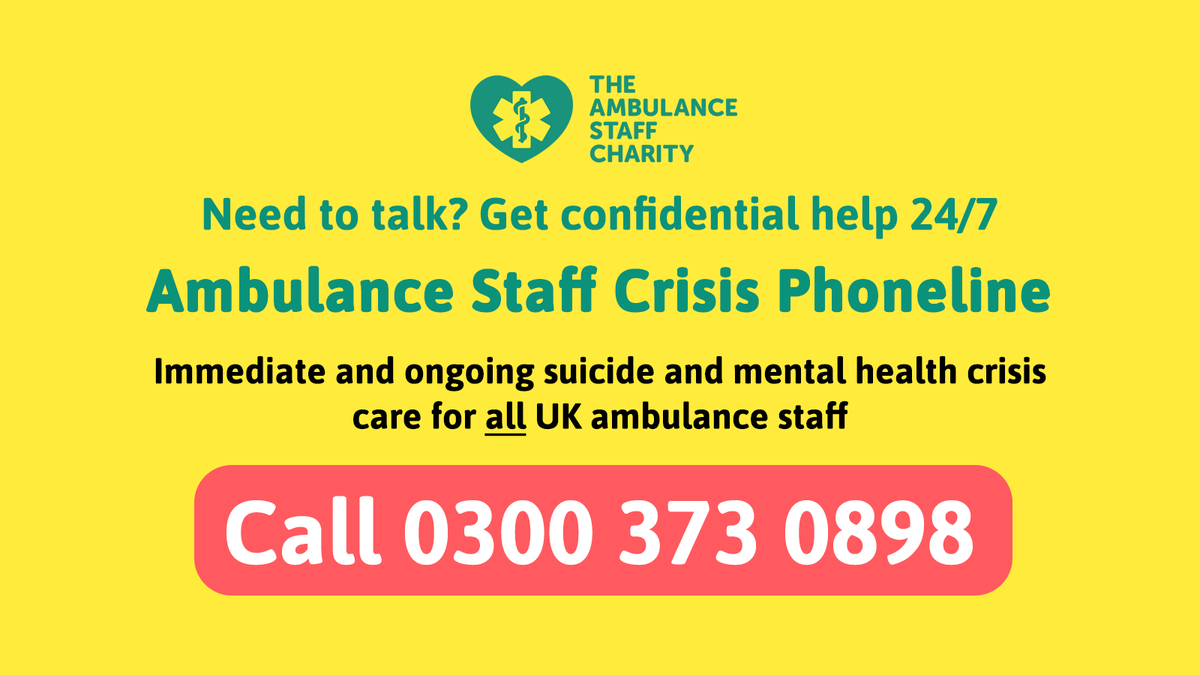 1/4 who contact @TASCharity with suicidal thoughts are planning to take their own life. If you’re thinking about #Suicide, The #Ambulance Staff Crisis Phoneline offers immediate & ongoing Suicide & #MentalHealth support for all UK #AmbulanceStaff. Call 0300 373 0898 #TASCP