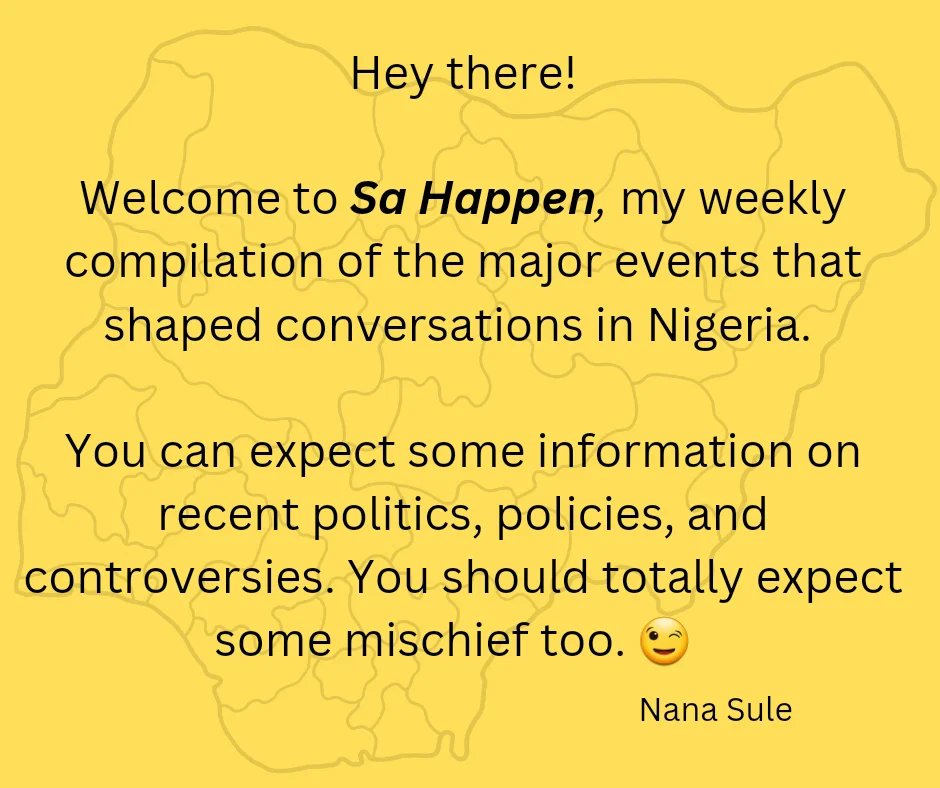 izesule's tweet photo. I started a weekly recount of major happenings in our country.
Read, clap, share. Please.
https://t.co/a55mFM8PMM https://t.co/gDhLO0Nn1d