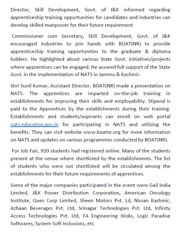 Industry Meet &amp; Job Fair for Apprenticeship Training under NATS in #Srinagar