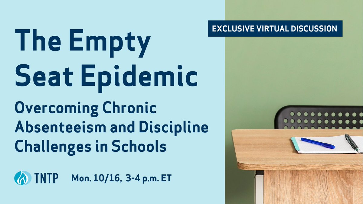 TNTP's tweet image. It's clear that we must refocus our efforts in bridging the gaps in student education. Join us for an exclusive discussion on October 16 to learn strategies to improve outcomes for your students: ow.ly/jOt850PTcfi #EmptySeat #EdTalk #EducationStrategies