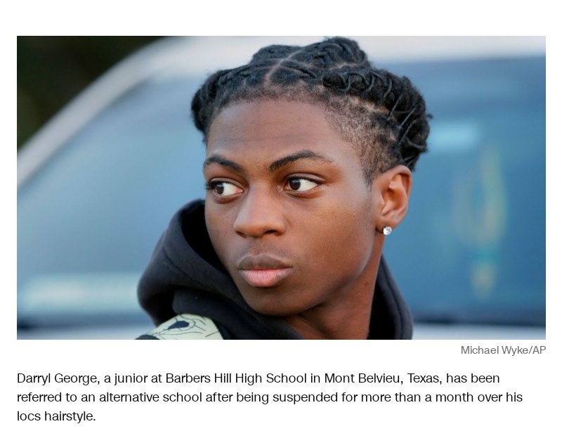 MrSpiritsRaven's tweet photo. #CNN
🧵A #Black #Texashighschool student who has been #suspended for more than a month over the length of his locs #hairstyle has been referred to an #alternativeschool, according to a notice sent to his mother from his school principal and obtained by CNN. #Hair #Racism
1/1 https://t.co/PZ8xVRcoSi