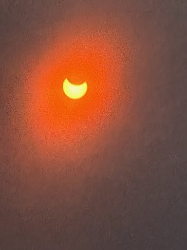 NWSLubbock's tweet photo. 11:00 AM CDT Eclipse View from our office this morning! Stay tuned for more pictures and eclipse updates! 📷📷 #lubwx #txwx https://t.co/4gEcWwj0oy