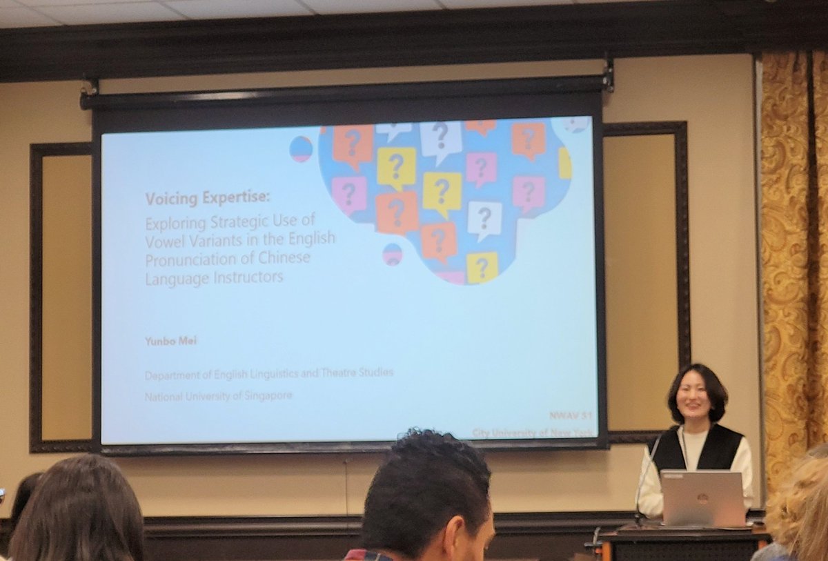 My student Yunbo Mei is presenting on variation among non-native English speaker teachers in China! #nwav51