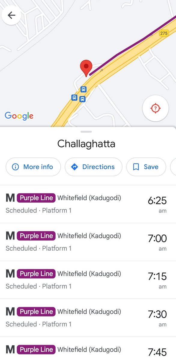 Finally Google Maps got updated with #Whitefield (Kadugodi) - #Challaghatta Schedules of #NammaMetro 

#MGRoad #Majestic #PurpleLine #GreenLine