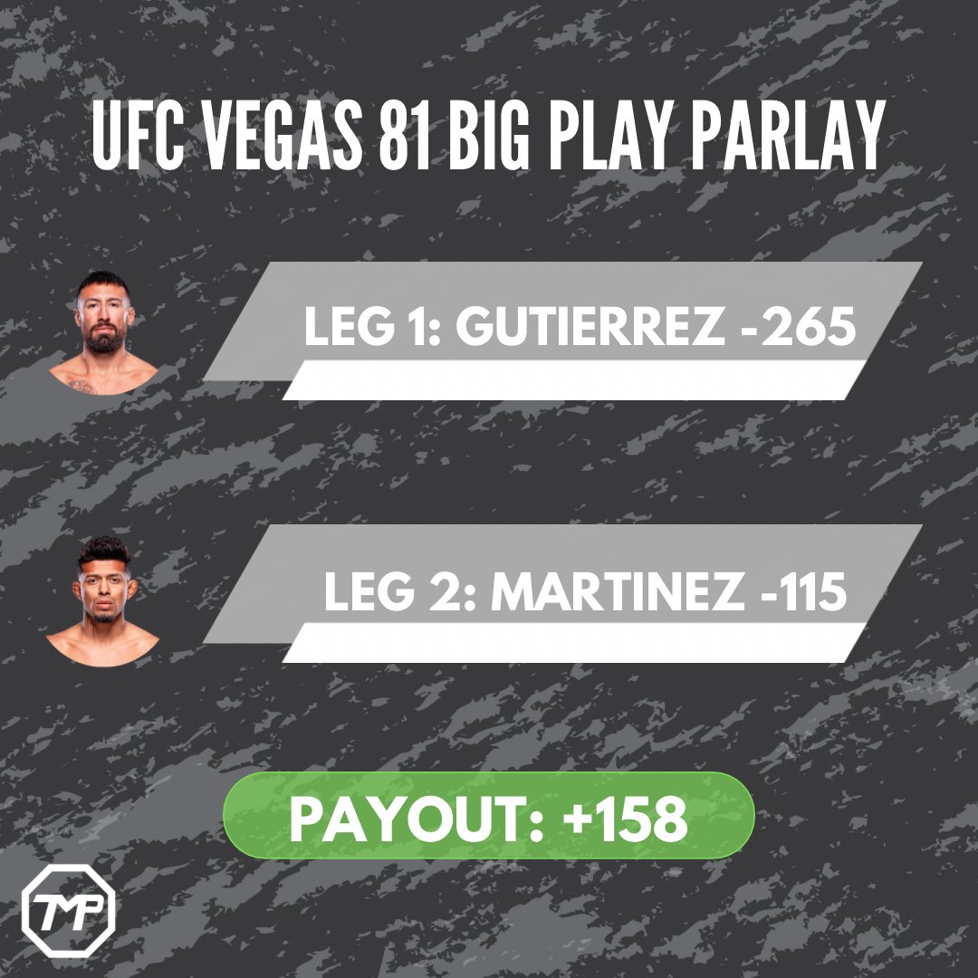 🚨UFC VEGAS 81 BIG PLAY PARLAY🚨

#ufc #ufcvegas81 #mma #sportsbetting #sportsbettingadvice #mmabetting #mmanews #gambling #bets #bigplayparlay #danawhite