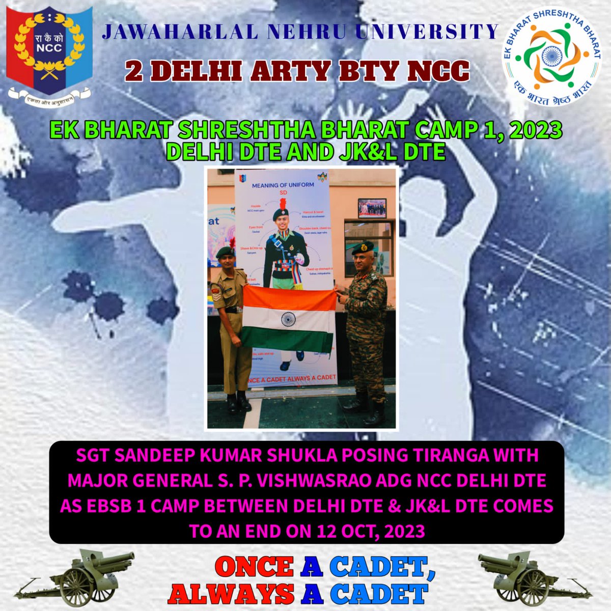 nccjnu's tweet photo. 🥇🏐 Big congratulations to SGT Sandeep Kumar Shukla and the volleyball team for clinching the gold at the EBSB 1 Camp competition between Delhi Dte &amp; JK&amp;L Dte!  
#ncc #2dabnccjnu
 #ebsbcamp2023 @Gajendra_JNU @HQ_DG_NCC @JNU_official_50 https://t.co/a68K67Kp44
