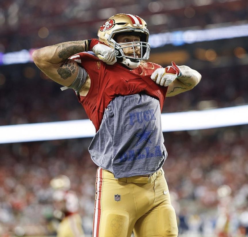BussinWTB's tweet photo. George Kittle was fined $13,699 for his “F*CK DALLAS” shirt and Kittle’s response… “I’ll f*cking do it again”

Legend. https://t.co/junRxUe32s