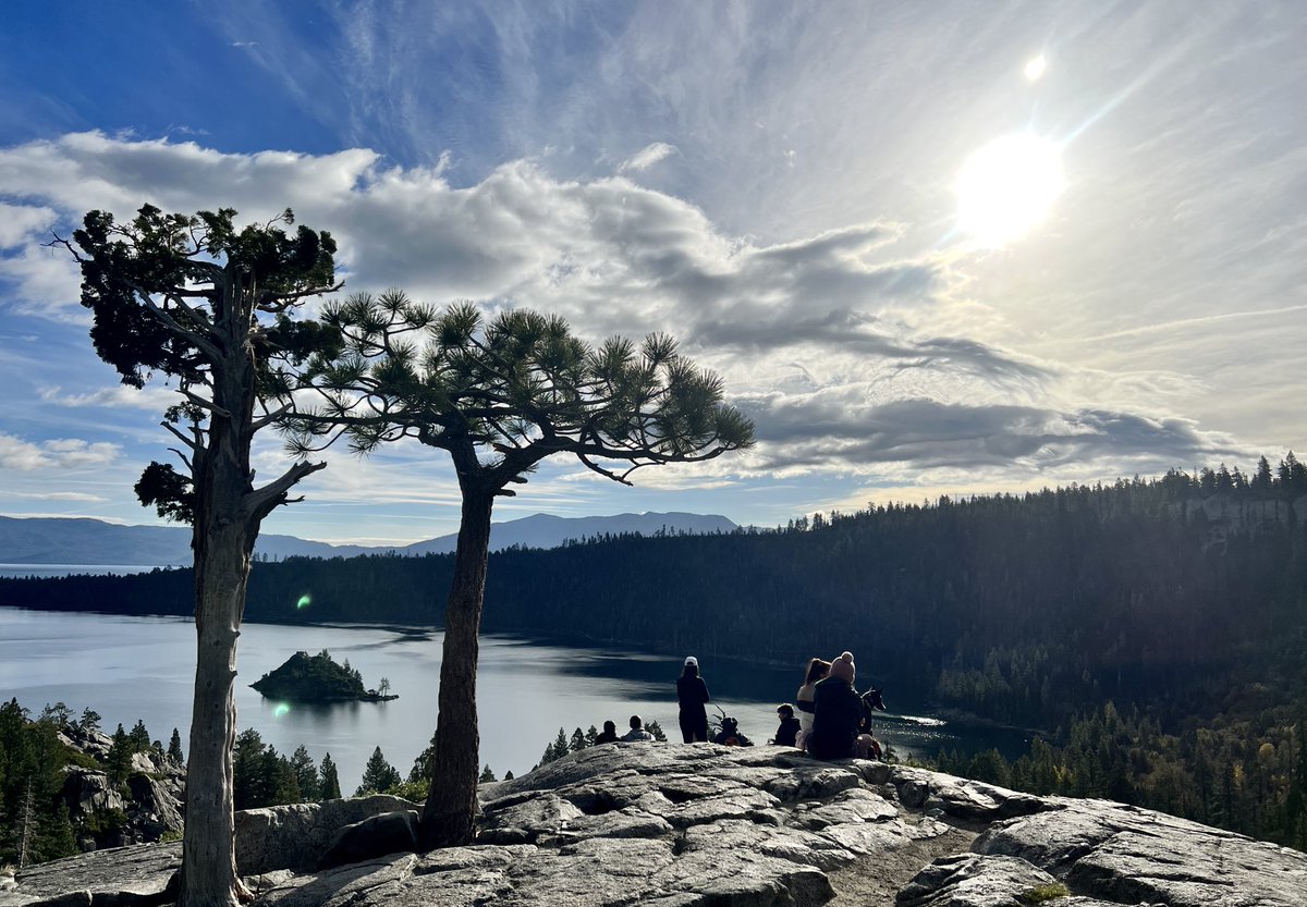 rayinaction's tweet photo. Current situation from Emerald Bay. Cloudy skies, which makes it hard to see a sharp #solareclipe. However, the view is beautiful and peaceful. https://t.co/9zep6eQ4PU