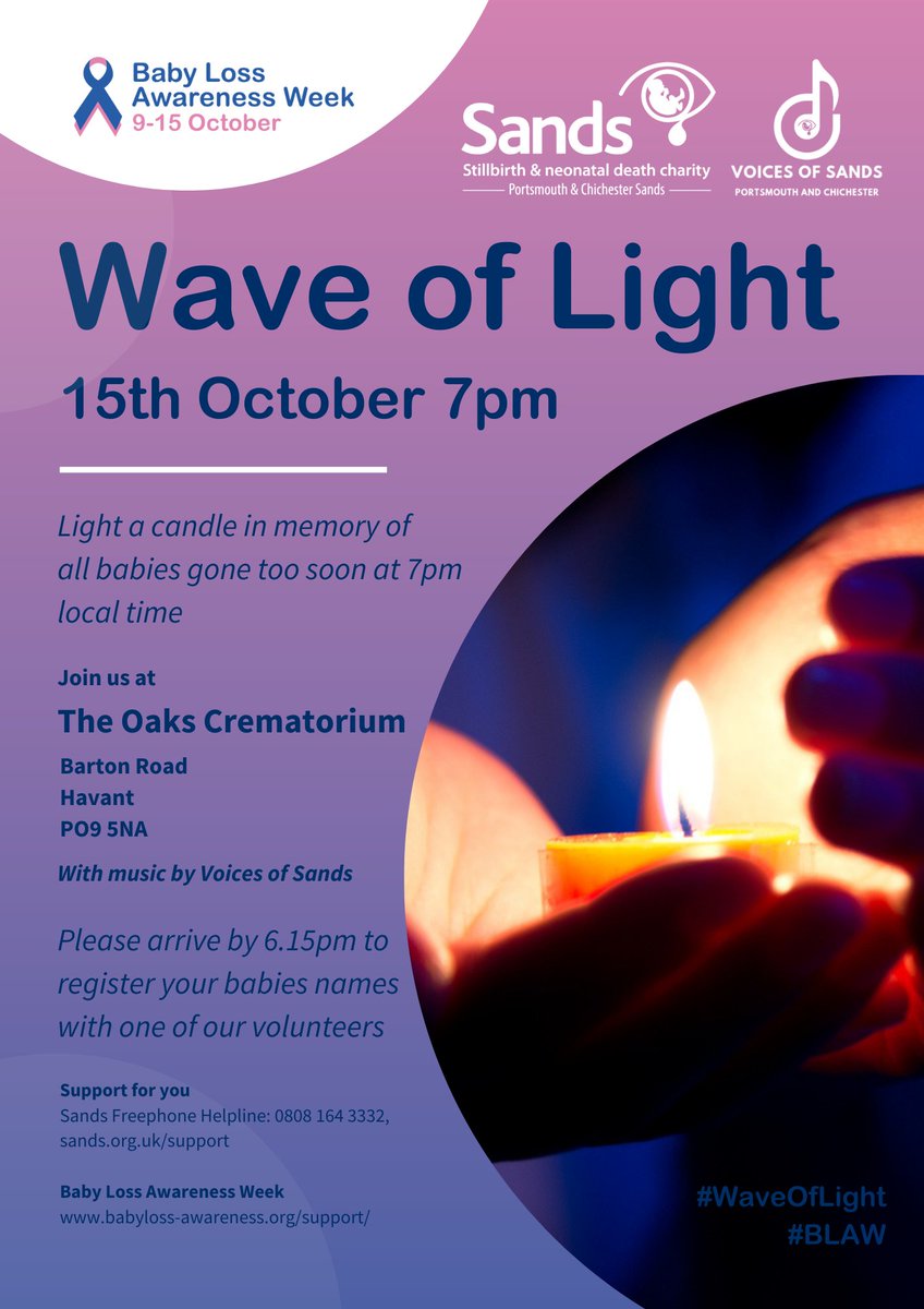 A gentle reminder of our annual Wave of Light Service tomorrow evening, with music by <a href="/VoicesOfSands/">Voices Of Sands</a>. Please join us in person, or live on Facebook and Instagram #BLAW #waveoflight #babyloss #childloss #alwayslovedneverforgotten #wearehereforyou #choir #noordinarychoir