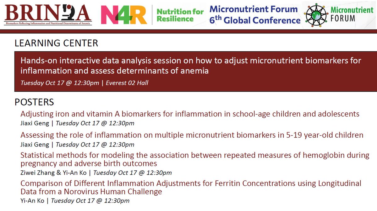 BRINDA (@brindanutrition) on Twitter photo Excited for #MNF2023!🧳✈️
Join us at the BRINDA learning center session:
⏰Tues 17 Oct, 12:30pm, Everest 02 Hall
🔬Assess #micronutrient #malnutrition #anemia and more
🤝Connect with experts including <a href="/HanqiL/">Hanqi</a> & <a href="/ParmiSuchdev/">Parmi Suchdev</a>
#N4R <a href="/MNForum/">Micronutrient Forum</a> <a href="/EmoryRollins/">Emory Public Health</a> Excited for #MNF2023!🧳✈️
Join us at the BRINDA learning center session:
⏰Tues 17 Oct, 12:30pm, Everest 02 Hall
🔬Assess #micronutrient #malnutrition #anemia and more
🤝Connect with experts including <a href="/HanqiL/">Hanqi</a> & <a href="/ParmiSuchdev/">Parmi Suchdev</a>
#N4R <a href="/MNForum/">Micronutrient Forum</a> <a href="/EmoryRollins/">Emory Public Health</a>