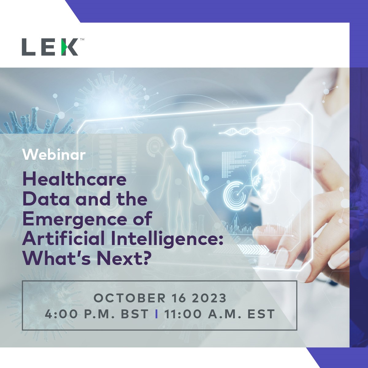 LEK_Consulting's tweet photo. What will smart technologies offer to the #healthcare sector? Hear about what leading companies are doing in our unmissable webinar. https://t.co/sjJY2bBs5U #LEKWebinar #LEKHealthcare #artificialintelligence https://t.co/gdT2w9xCaQ