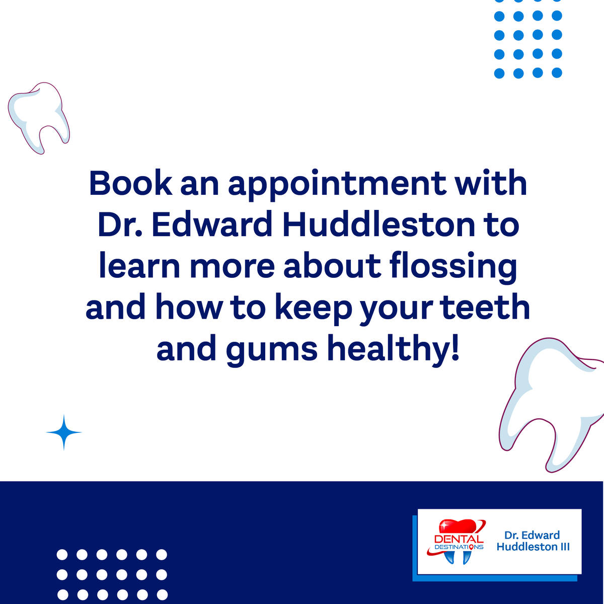 DrEdwardDDS's tweet image. Ready to upgrade your oral hygiene game? 🦷 Book an appointment with Dr. Edward Huddleston to discover the secrets of flossing and maintain a winning smile! 😁 #DentalHealth #FlossingTips #SmileBright