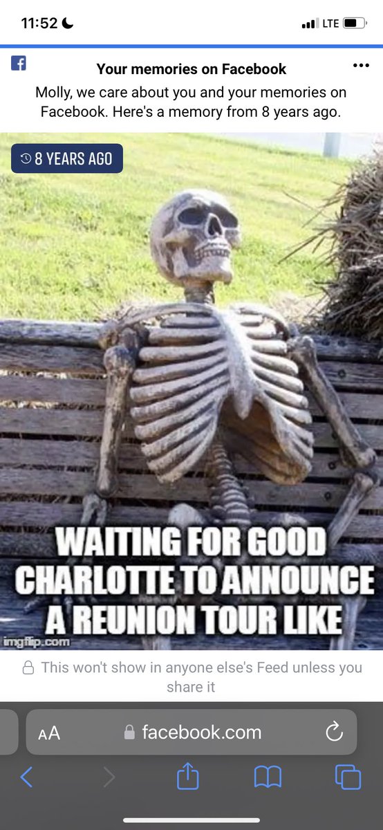 This meme may have been my greatest legacy - posted on 10/14/15, <a href="/GoodCharlotte/">Good Charlotte</a> announced their reunion like 2.5 weeks later.

Sharing it again today in hopes of a GC tour (or at least an LA show?) for 2024…