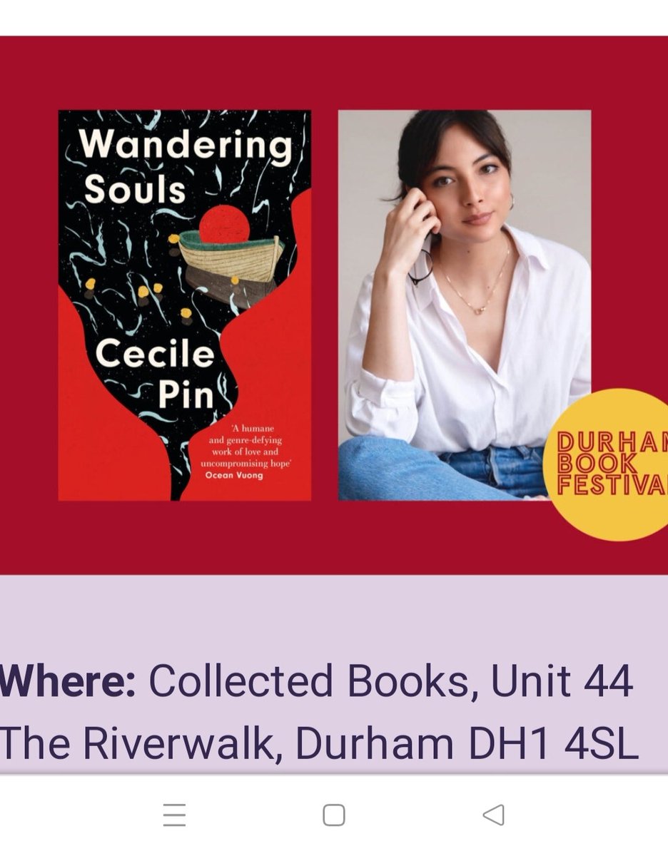 Really looking forward to speaking to @CecilekvPin tonight about her stunning debut novel, Wandering Souls @CollectedDurham @durhambookfest 🖤❤️