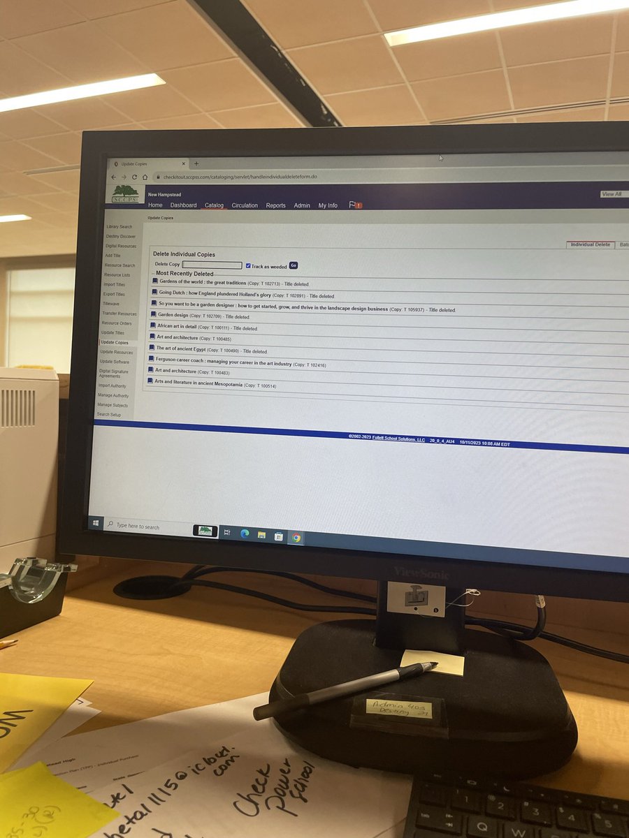 eahankinson's tweet photo. I observed at the high school this week and learned how to delete books from the catalog when weeding. https://t.co/GJg783WbIm
