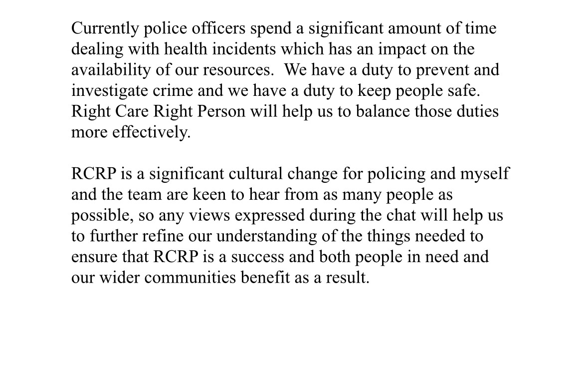 #WeCops (@wecops) on Twitter photo This weeks <a href="/WeCops/">#WeCops</a> chat is on Right Care Right Person with the <a href="/PoliceChiefs/">National Police Chiefs' Council (NPCC)</a> lead <a href="/ACCJennyGilmer/">ACC Jenny Gilmer</a>
Join the #WeCops team as we debate the benefits and risks of RCRP as it is implemented across all police forces nationally.
Our chat starts at 9pm on Wednesday 18th October. This weeks <a href="/WeCops/">#WeCops</a> chat is on Right Care Right Person with the <a href="/PoliceChiefs/">National Police Chiefs' Council (NPCC)</a> lead <a href="/ACCJennyGilmer/">ACC Jenny Gilmer</a>
Join the #WeCops team as we debate the benefits and risks of RCRP as it is implemented across all police forces nationally.
Our chat starts at 9pm on Wednesday 18th October.