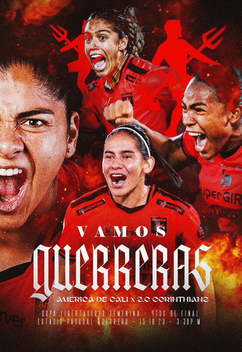 ElGraficoRojo's tweet photo. 👹 EL GRÁFICO DEL ROJO 👹

Póster de COPA LIBERTADORES
CUARTOS DE FINAL 

🆚  @SCCPFutFeminino 

Estadio Pascual Guerrero 
Octubre 15 - 3:30p.m.

VAMOS!!
@AmericaCaliFem https://t.co/tlhVN2l4JJ