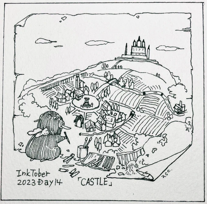 10/14: CASTLE
これが私の考える「美しい城」。
This is what I think of as a "beautiful castle."

 #inktober2023  #inktober2023day14  #Pavot  #ペン画 
