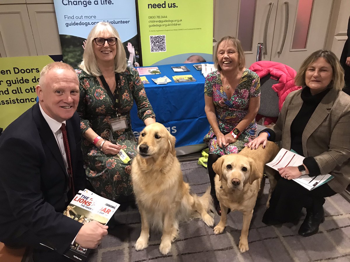 _TrevCummings's tweet photo. Delighted to catch up with June and Elaine at the conference and their guide dogs Maisie and Clyde 🐾🦮 
#DUP23 #DUPConference https://t.co/S6f8EWoR6v