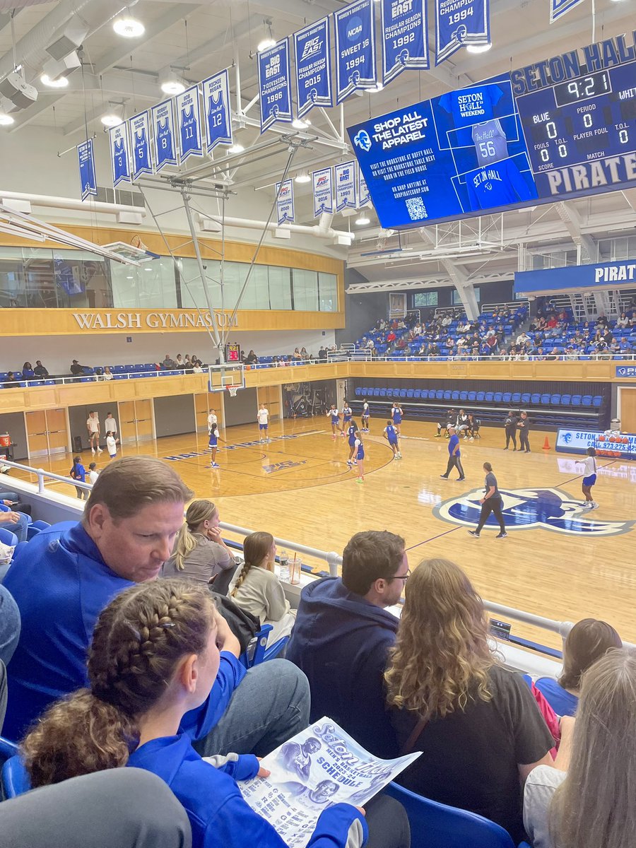 SetonHall's tweet photo. Come to Walsh Gym to see @SHUWBB and @SetonHallMBB tip-off the season at Blue and White! #SetonHallWeekend https://t.co/UeA2SgQkDl