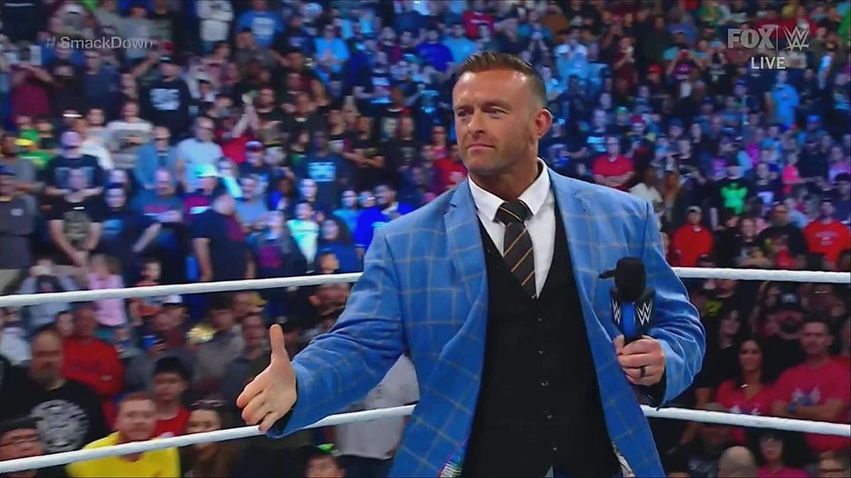 WeWrelentless's tweet photo. What are your thoughts on Nick Aldis’ debut on #SmackDown https://t.co/1mddgzHLPI