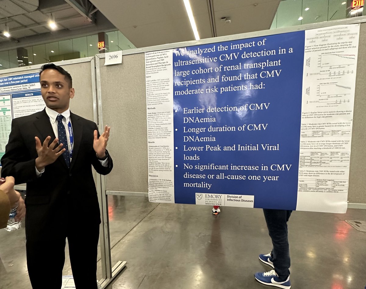 Dr. Vivek Beechar of @EmoryInfectDis #IDWeek2023 with excellent poster about impact of highly sensitive CMV PCR assays