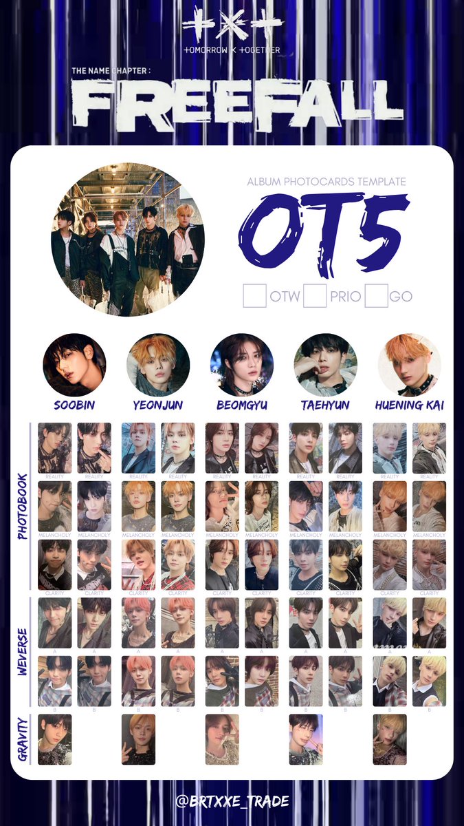 TXT THE NAME CHAPTER: FREEFALL Photocards template (complete!) OT5