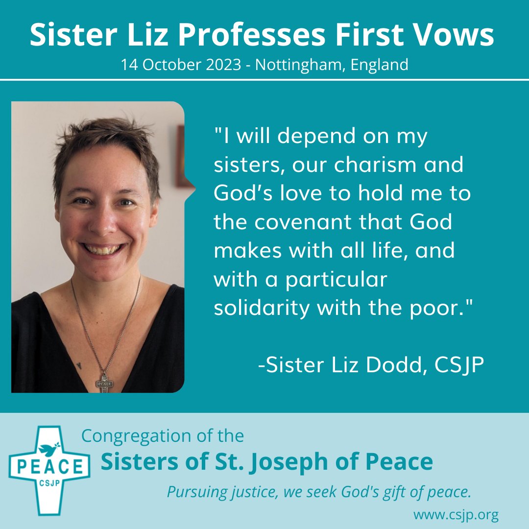 SistersofPeace's tweet image. Sister @liz_dodd professed her first vows as a Sister of St Joseph of Peace today in Nottingham, England.

#vows
#profession
#Vocation
#vocations
#CatholicSisters