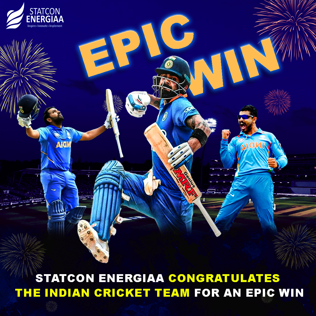 Victory belongs to those who never give up, and that's exactly what the Indian team did today. 
Statcon Energiaa congratulates the Indian Cricket Team for an Epic Win! 🏆

#teamindia #indiawin #cricket #epicwin #teamindianwin #winindia