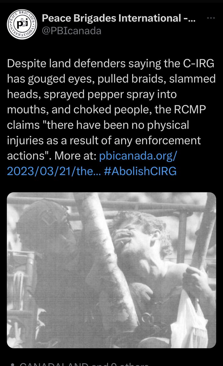 Same guy that allows RCMP and C-IRG to gouge eyes, pull braids, slam heads, spray pepper spray into mouths, and choke people and raid a mostly Indigenous #Wetsuweten women camp in their unceded territory? What kind of credibility does he have? pbicanada.org/2023/03/21/the…