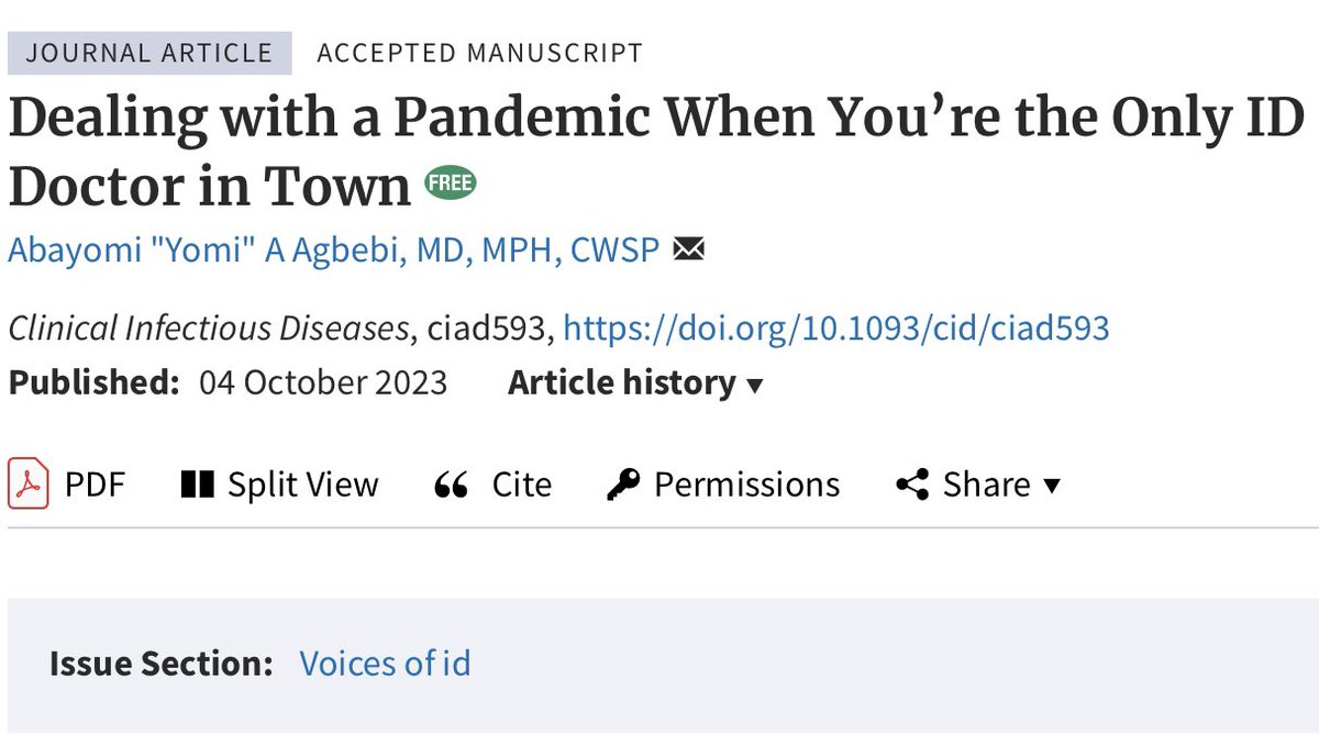 Thank you to <a href="/PaulSaxMD/">Paul Sax</a>  @IDSAinfo <a href="/CIDJournal/">Clinical Infectious Diseases</a> for giving me the opportunity to share the searing experience that was the COVID pandemic as an infectious disease doctor. It was difficult to put in words, but cathartic.