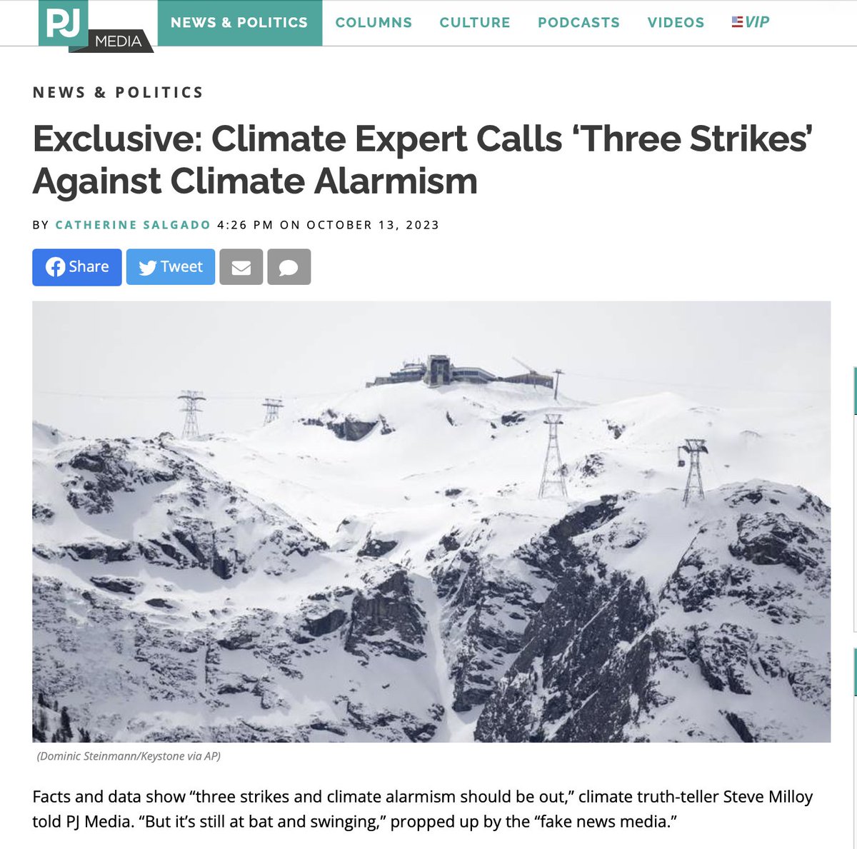 JunkScience's tweet photo. Three strikes and climate idiocy should be out:

"We are 35 years into climate alarmism, and we’ve had no global warming since 2015 despite 450 billion tons of emissions; no type of natural disaster correlates with emissions or warming; and no apocalyptic climate prediction has ever come true."

https://t.co/oL16uL6NXh
