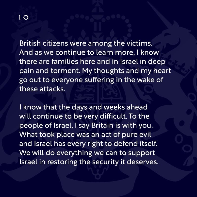 RishiSunak's tweet photo. I stand with you, the British Jewish community, and I will do everything I possibly can to protect you.

To those trying to stir up tensions online and on our streets with intimidating behaviour and shameful antisemitism, I say this:

Not here. Not in Britain. Not in our country.