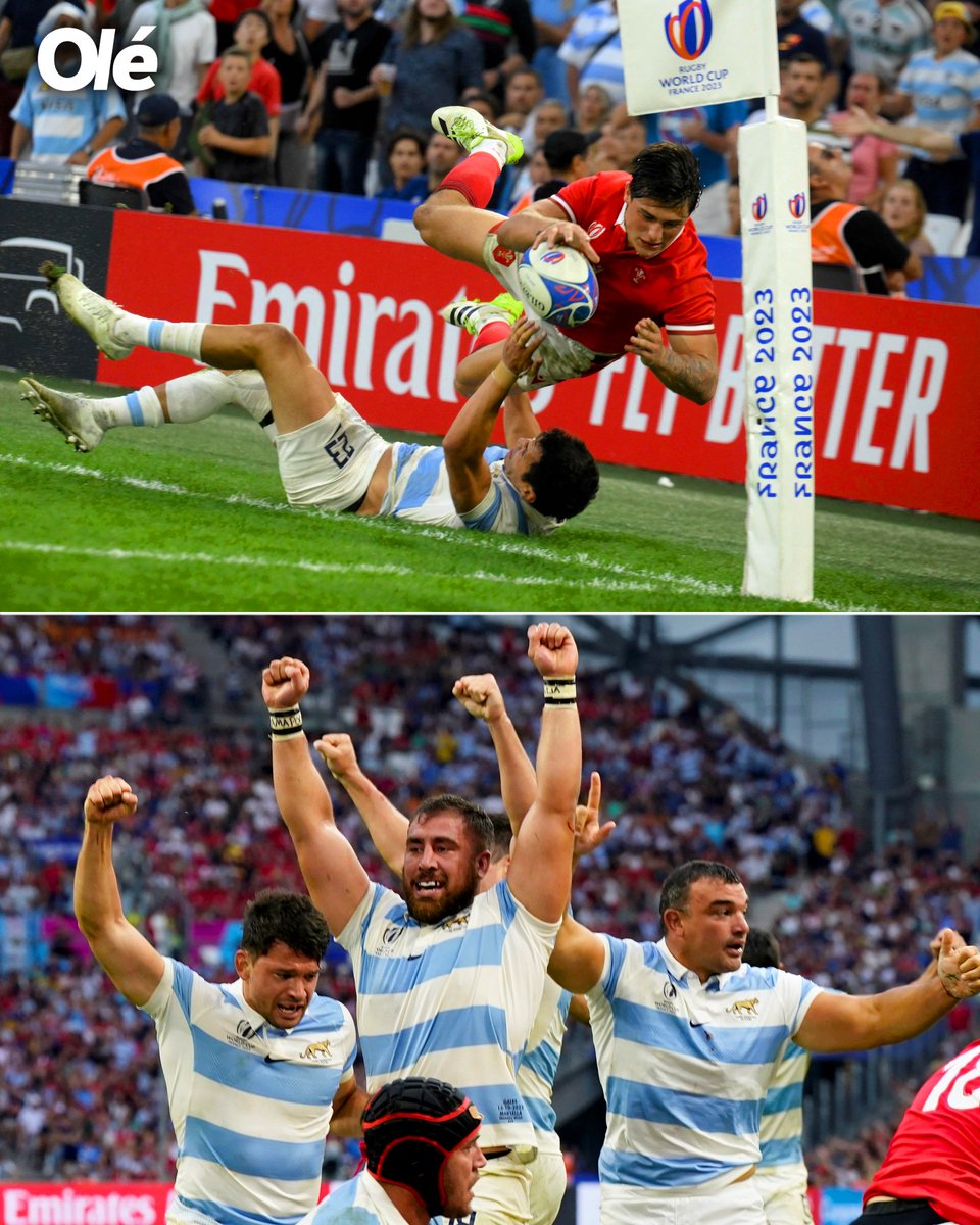 DiarioOle's tweet photo. IMPACTANTE MORONI 💥

El tackle del Mundial para Los Pumas 💪🇦🇷

Argentina le ganó 29-17 a Gales y se metió en SEMIFINALES