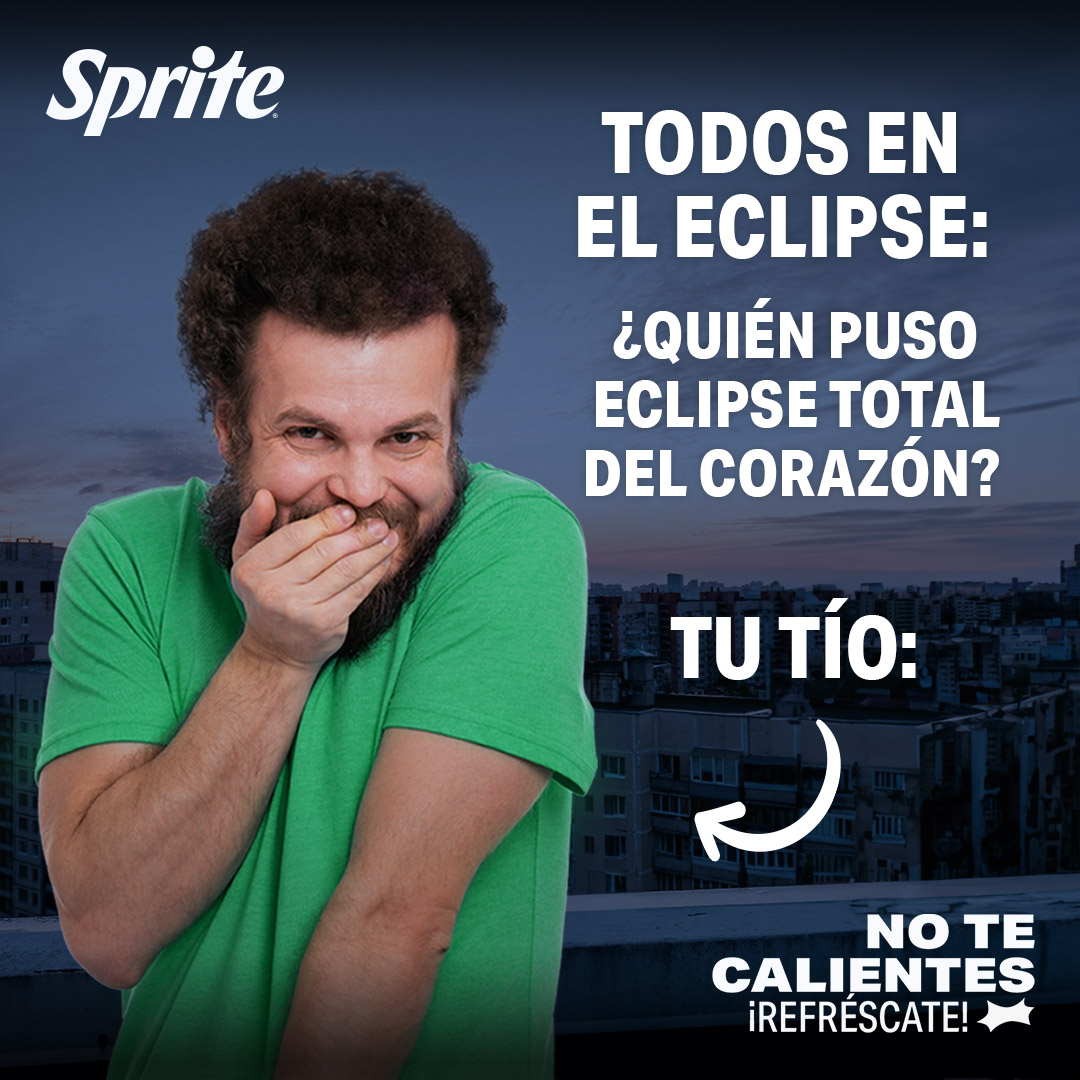 El heat no es perderse el eclipse, sino que tu tío arruine el evento astronómico familiar. Por suerte, Sprite llega como caído del cielo para refrescar el momento. 🌞 ❣️ 🌚