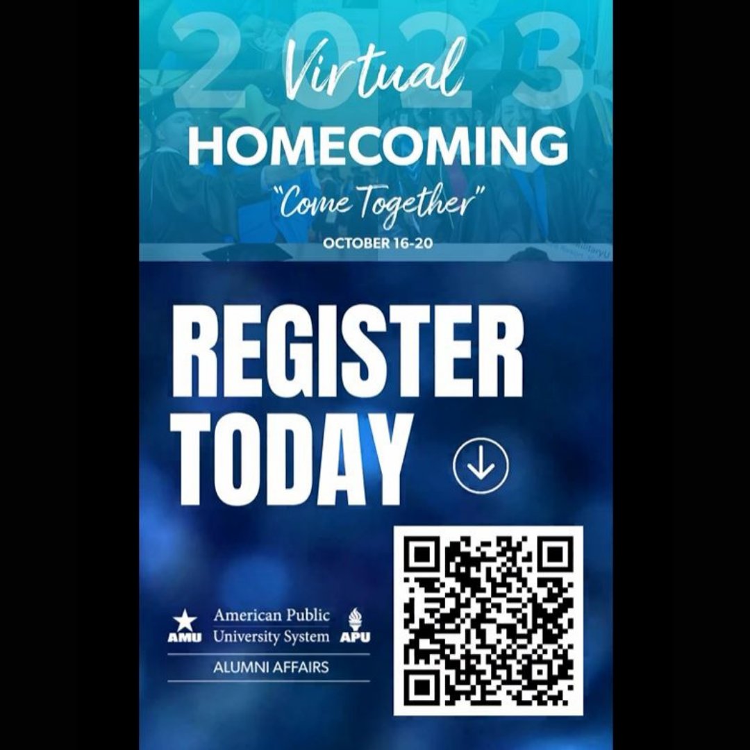 Have you registered yet? virtualhomecoming2023.splashthat.com

#AMUCometogether
#APUCometogether
#APUSReads
@AmericanMilU @AmericanPublicU @APUSPRteam