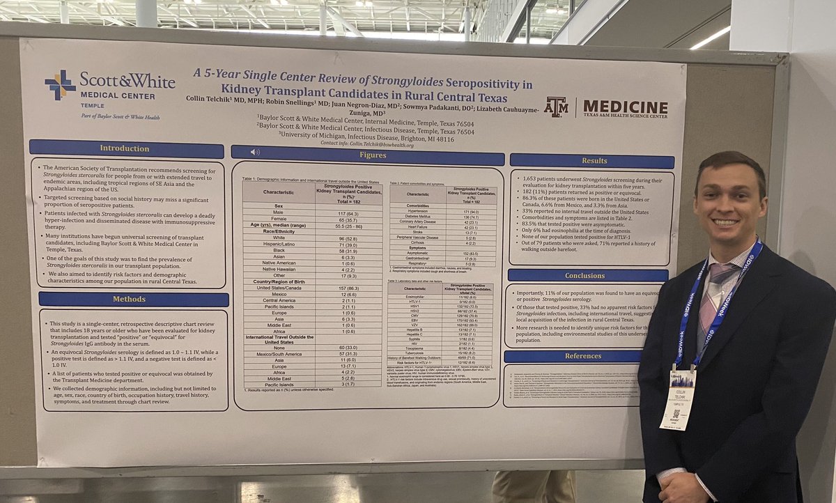 mangarone23's tweet photo. 5-year Single Center Review of Strongyloides aero positivity in KTx in Texas by Collin Telchik @BSWHTemple_ID @MadyHeldman @RicardoLaHozMD #posterwalk https://t.co/z0ZINpcCb9