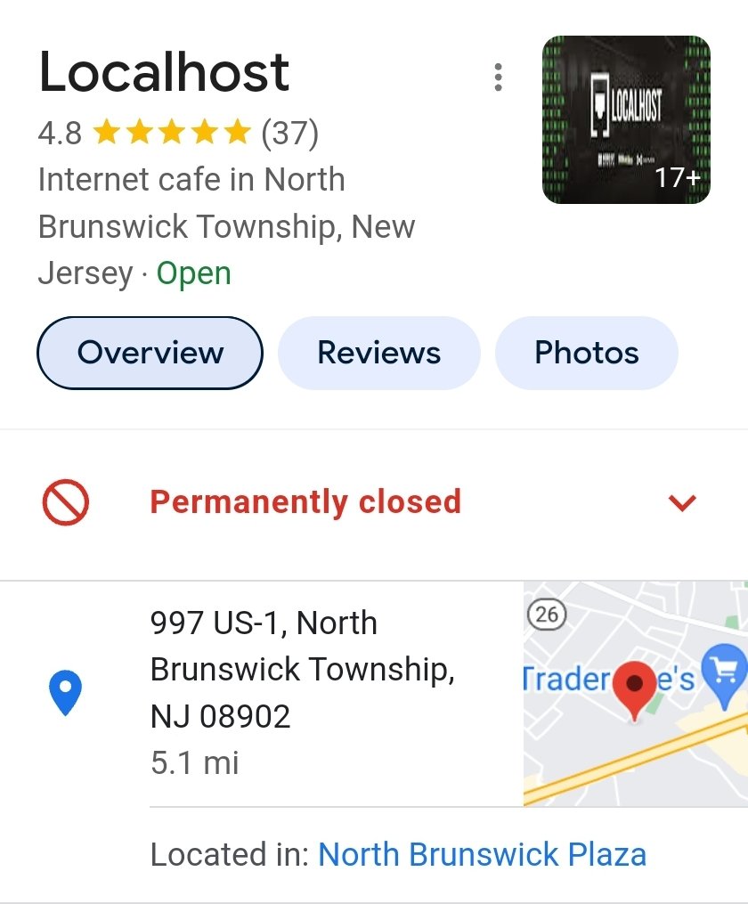 Daily135's tweet photo. @LocalhostNB Google maps list you as permanently closed https://t.co/fDlqnYsfVv
