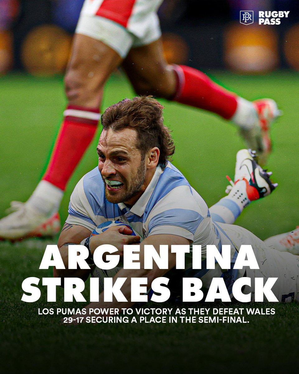 RugbyPass's tweet image. Argentina stuns Wales after an incredible performance, knocking them out of the tournament 🤯

#RWC2023 | #WALvARG