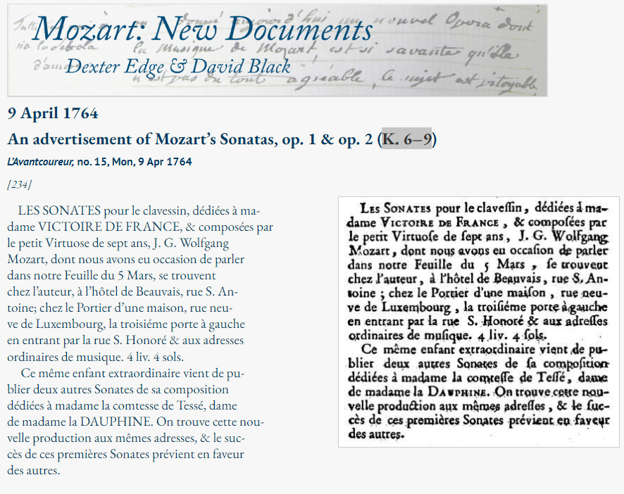 MozartCircleCN's tweet photo. #DexterEdge + #DavidBlack 
#MozartNewDocuments 

New #Mozart Doc Discovered

9 April 1764
The #Mozart Family in #Paris

the amazing little #Mozart 
#Paris Publications
of Sonatas Op. 1 &amp; Op. 2 (K. 6–9)! #ff 

[with Full Commentary/Explanation on Facts]

https://t.co/dQ9cfCveGu https://t.co/maV5n876Ma