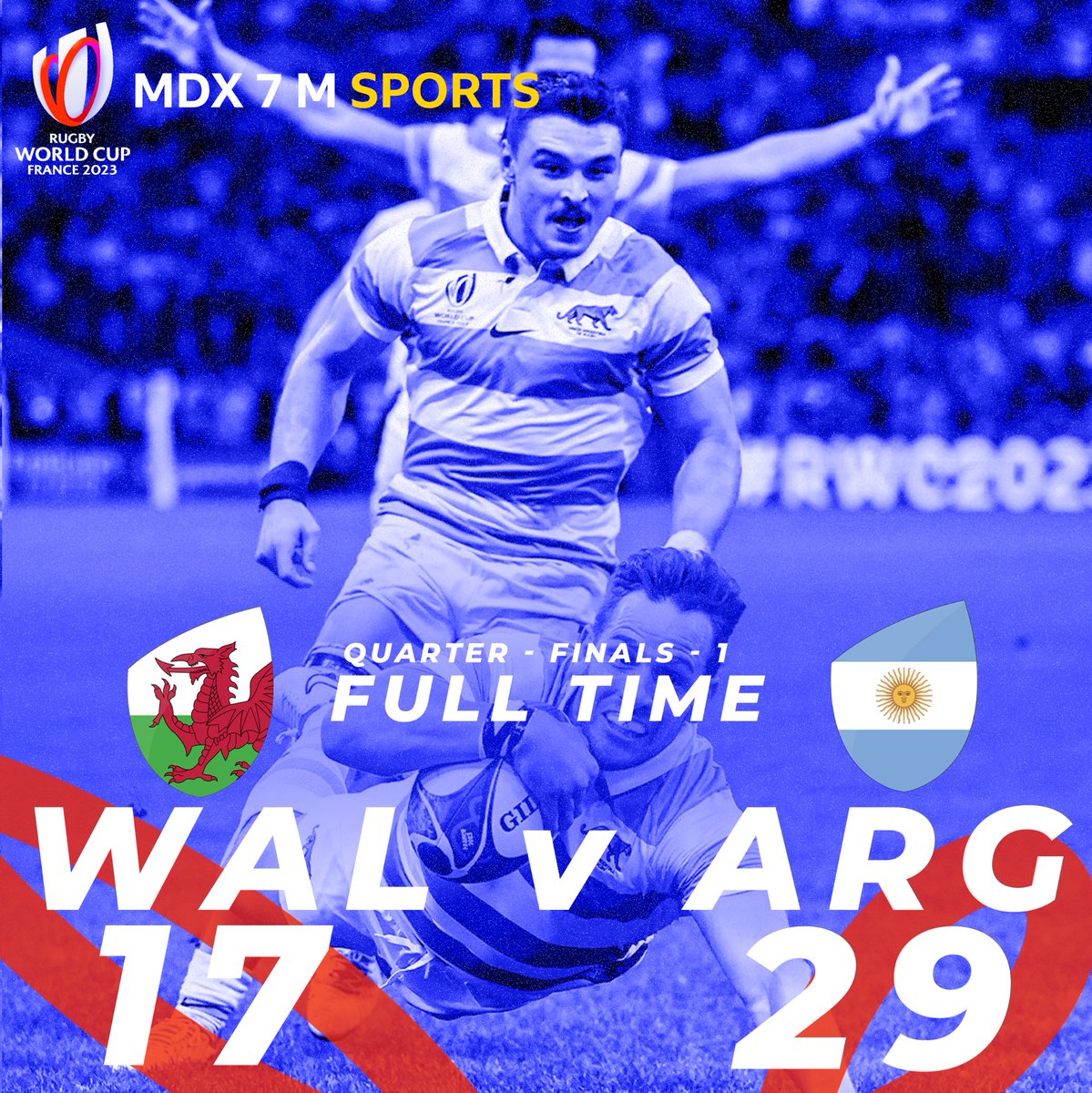 SportsMdx's tweet photo. FT: ⏱️ Wales🏴󠁧󠁢󠁷󠁬󠁳󠁿 17 - 29 Argentina 🇦🇷

2️⃣0️⃣0️⃣7️⃣ ➡️ 2️⃣0️⃣1️⃣5️⃣ ➡️ 2️⃣0️⃣2️⃣3️⃣
Argentina are into their third RWC semi-final!🤩👏

#MDX7MSportsRugby | #RWC2023 | #WALvARG  | #Coupedumondederugby | #WALvsARG | #WelshRugby | #ViveLeCymru | #SomosLosPumas| #SomosLosPumas | #MásPumasQueNunca https://t.co/zMxYVVYVOs